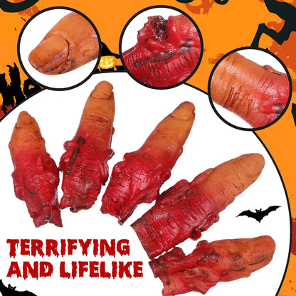 10pcs Halloween Finger Bloody Severed Finger Broken Body Part Party Hanging Ornament Horror Prank Prop Halloween Supplies Dark Ease Works