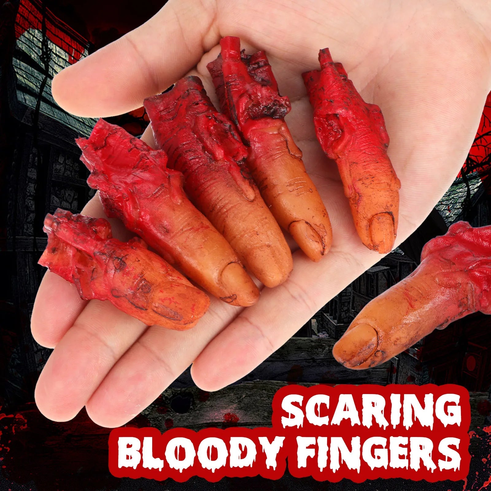 10pcs Halloween Finger Bloody Severed Finger Broken Body Part Party Hanging Ornament Horror Prank Prop Halloween Supplies Dark Ease Works