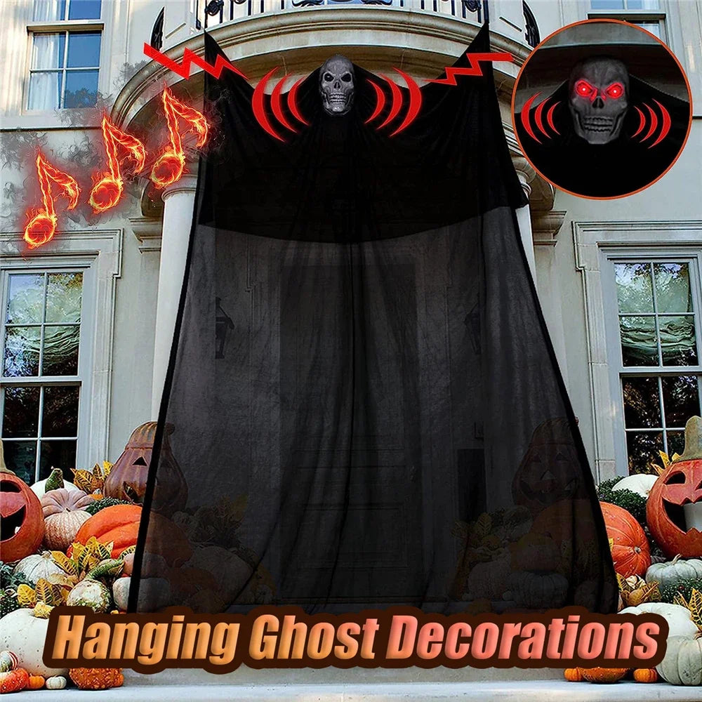 1pcs Halloween decorations, ghosts hanging ghosts, flying yarn ghosts with skull masks, lights and scary sounds. Ease Works