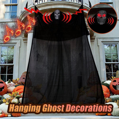 1pcs Halloween decorations, ghosts hanging ghosts, flying yarn ghosts with skull masks, lights and scary sounds. Ease Works
