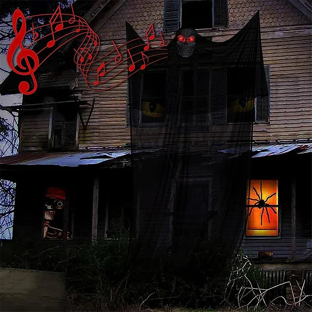 1pcs Halloween decorations, ghosts hanging ghosts, flying yarn ghosts with skull masks, lights and scary sounds. Ease Works