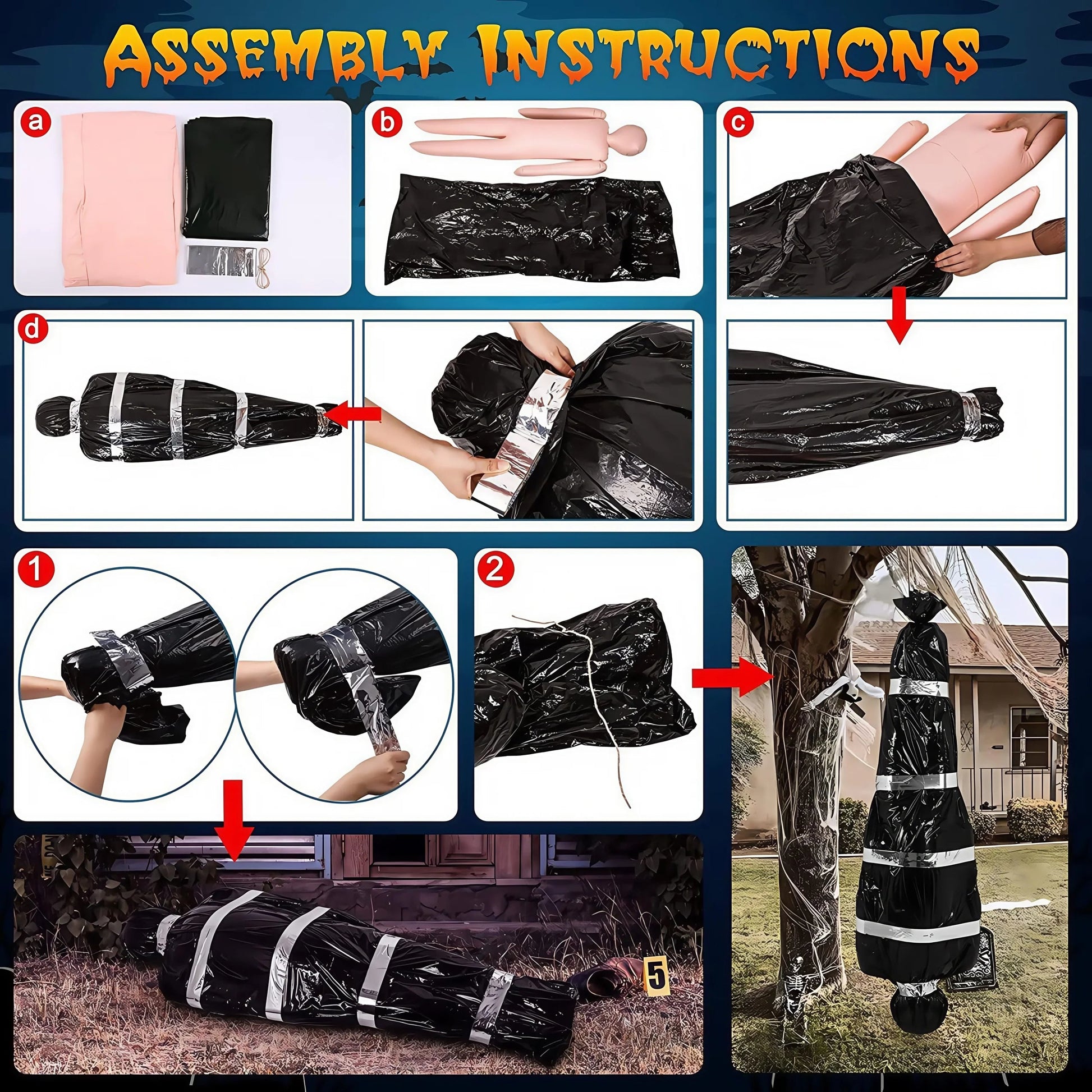 150cm/5ft Hanging Corpse Dead Victim Props, Scary Haunted Creepy House Halloween Decorations, Outdoor Halloween Yard Decorations Ease Works