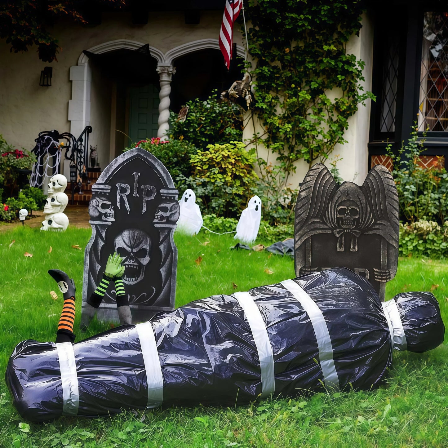 150cm/5ft Hanging Corpse Dead Victim Props, Scary Haunted Creepy House Halloween Decorations, Outdoor Halloween Yard Decorations Ease Works