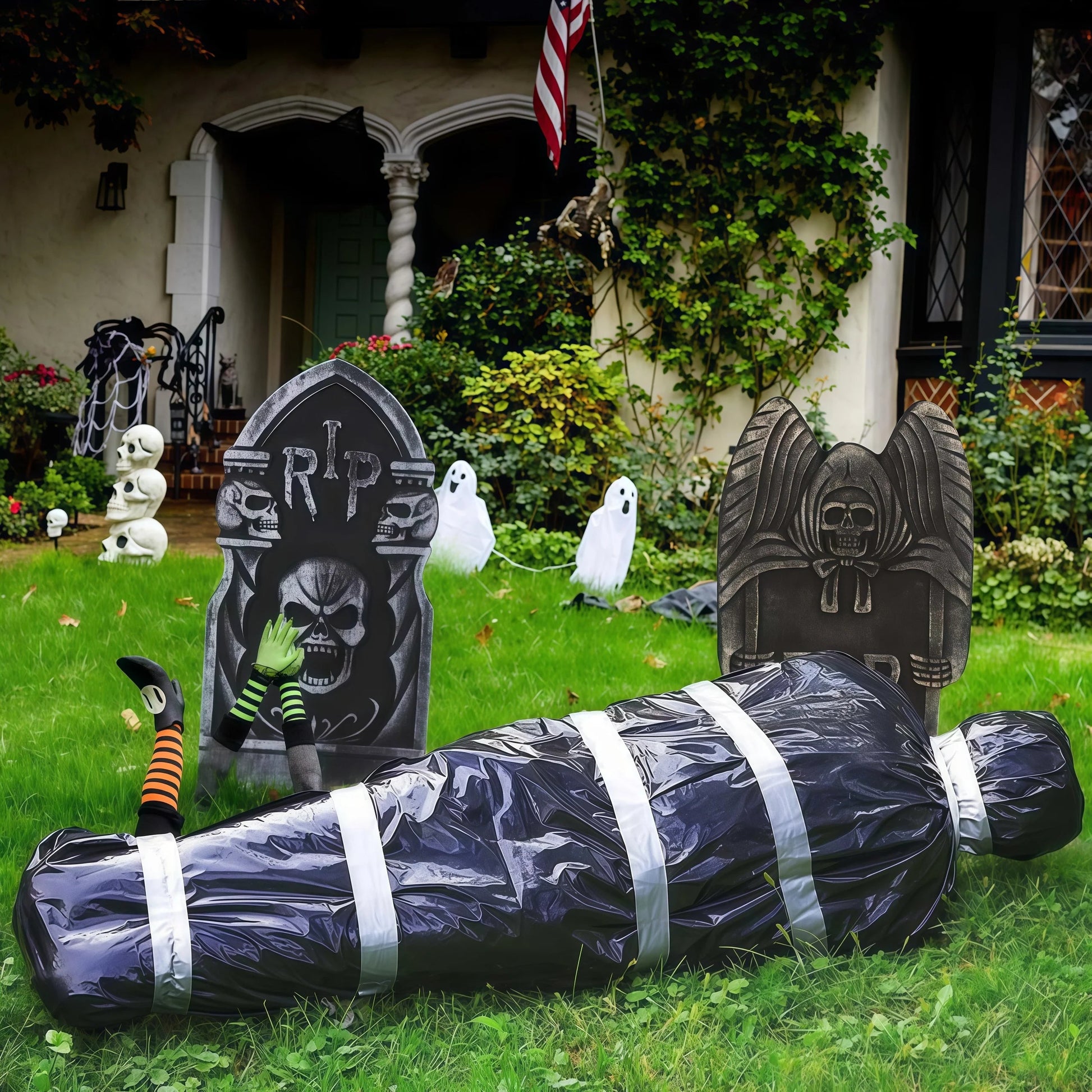 150cm/5ft Hanging Corpse Dead Victim Props, Scary Haunted Creepy House Halloween Decorations, Outdoor Halloween Yard Decorations Ease Works